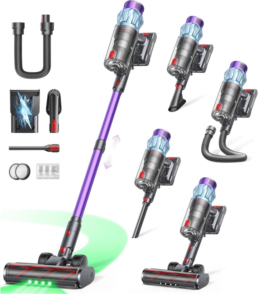 Cordless Vacuum Cleaner 65min/600W/50KPA Self-Standing Vacuum Cleaners for Home with 3.3Ft Hose & Auto Mode, Wall Mount Charging Stick Vacuums with Fragrance Dust-Scraper for Hardwood Floor/Car/Pet