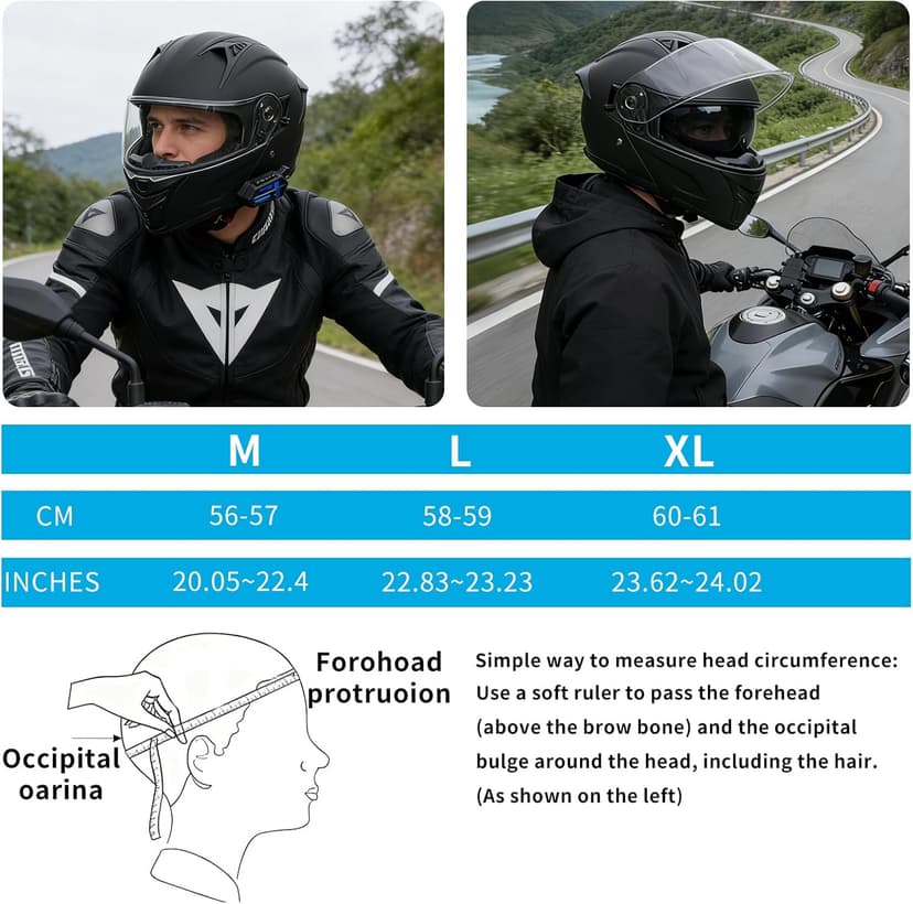 Bluetooth Modular Motorcycle Helmets with Tail Lights, DOT Certified Flip-Up Dual Visor Full Face Helmets for Men & Women Moto ATV UTV Snowmobile ADV Four Wheeler Street Bike
