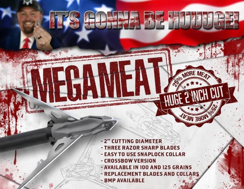 G5 Megameat 3-Blade Expandable Broadheads | 3-Pack | 100/125 Grains | Razor Sharp 2" Cutting Diameter Mechanical Blades | Screw in | Compound & Recurve Compatible | 1 BMP Practice Tip Included