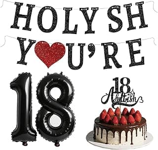 Funny 18th Birthday Decorations for Girls Boys - Glitter 18th Birthday Banner, Adultish Cake Topper &18 Balloon Numbers Set - 18 Years Old Gifts Party Decorations Supplies