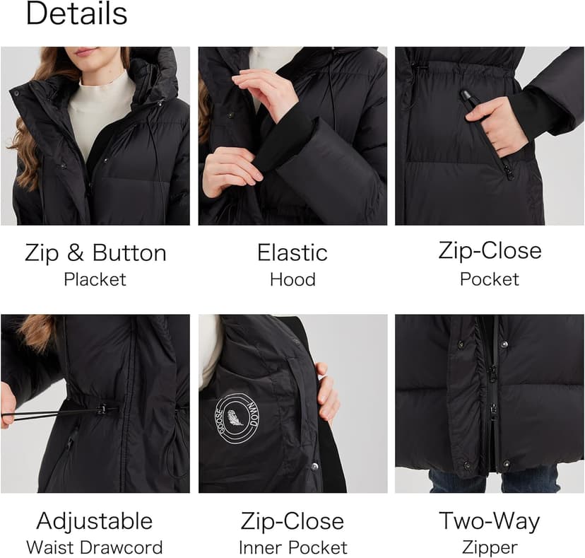 ANYIELIEMO Women’s Thick Long Goose Down Coat Hooded Warm Winter Down Puffer Parka Jacket with Knee-Length Coverage