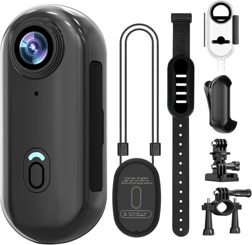 Vauvinmaic 4K Mini Body Camera 64GB, Thumb Size WiFi POV Cam, Waterproof Wearable Hand Free Portable Action Cam, Ultra Wide Angle View, Mount Anywhere for Pets, Cycling, Swimming, Vlogging, Black