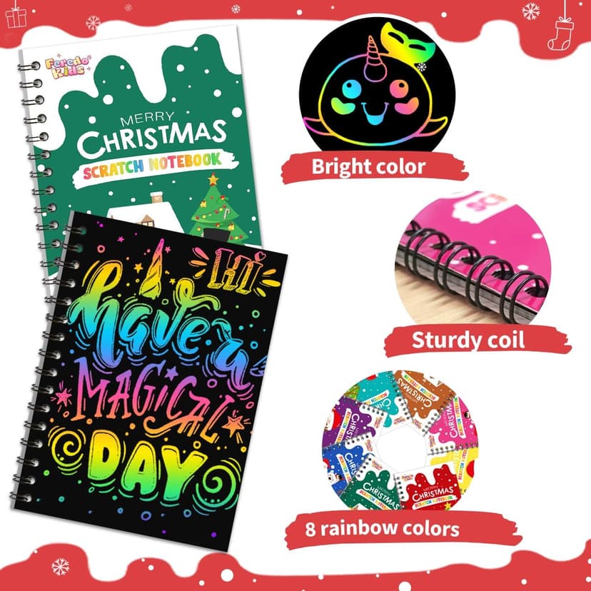 Party Favors for Kids: 24 Pack Christmas Rainbow Scratch Art Notebook Classroom School Supplies Bulk for Girls Boys Goodie Bags Stuffers, Return Gifts for Birthday Party Gift Kid Crafts