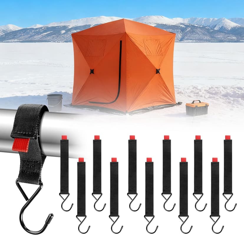 Fabflame 12 Pack Ice Fishing Shelter Tent Hooks, Heavy Duty Ice Fishing Shelters Coat Hooks Accessory Hanger for Ice Fishing Tent, Outdoor Camping, Hunting Blinds, Must-Have Ice Fishing Accessories