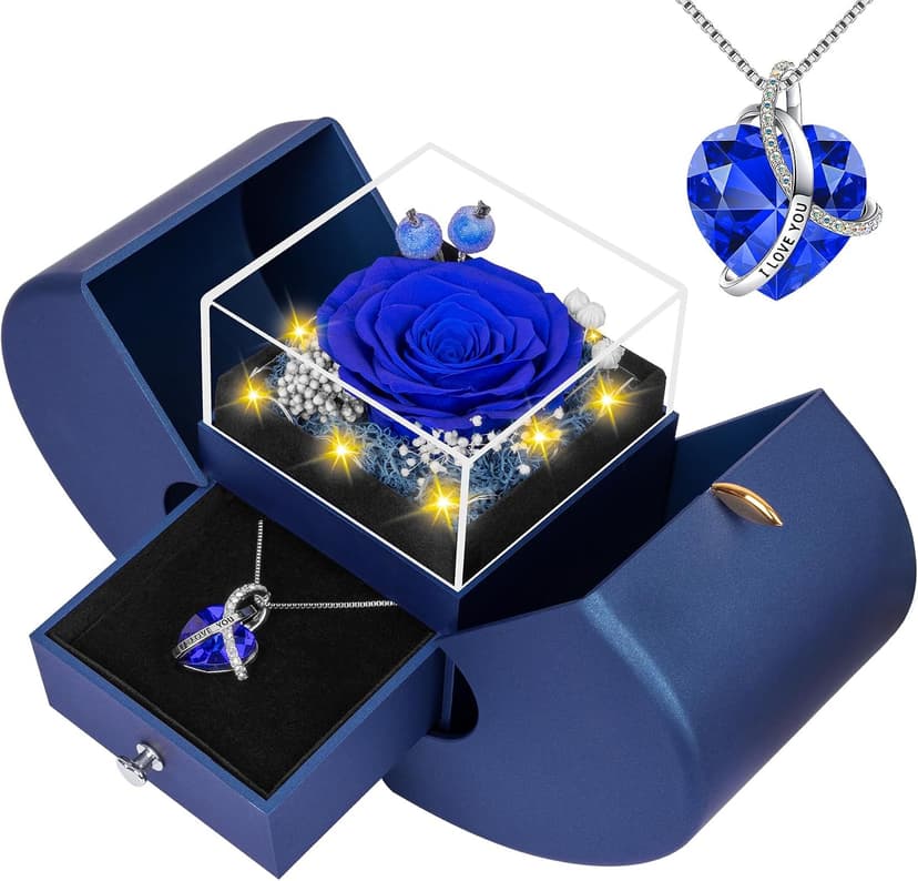 Preserved Real Purple Rose with l Love You Necklace -Birthday Gifts for Women Mom Her Wife Girlfriend Grandma on Valentines Mothers Day Christmas Anniversary Romantic-Purple B0DY7V1RKB