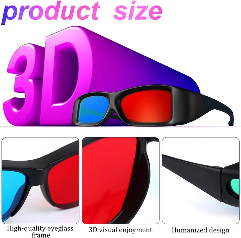3 Pieces Red Blue 3D Glasses 3D Movie Game Glasses Anti-Polarization Design Red-Blue 3D Style Glasses