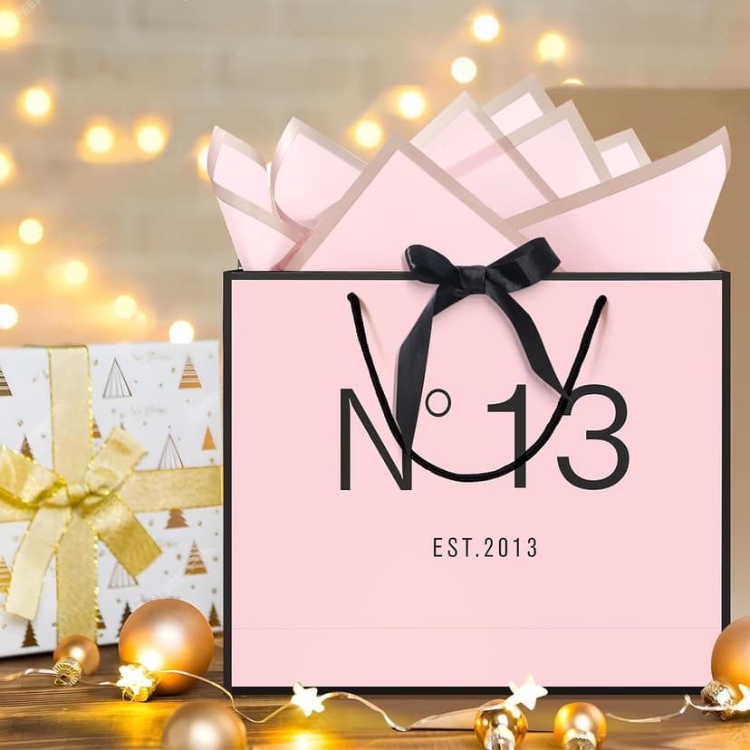 QLSKO 13" Birthday Gift Bag with Card Envelope Sticker Bow Ribbon and Tissue papers for Women Girls Design with Handles,13th-100th (EST.2013 13th, 13" W x 10.5" H x 4.3" D) B0F37Q16Q6