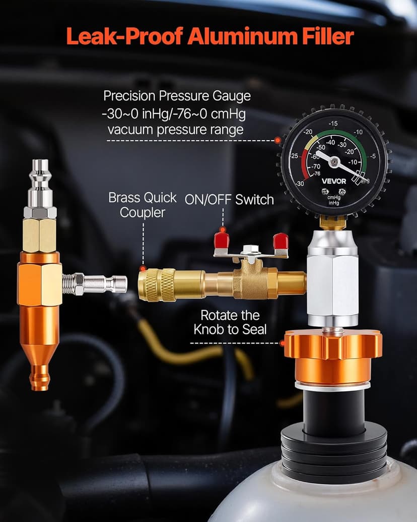 VEVOR Radiator Vacuum Refill Kit, Automotives Cooling System Vacuum & Purge Fill Tool with Gauge, Portable Radiator Coolant Filling Kit with Toolbox, Universal Fit for Most Cars Vans SUVs and Trucks