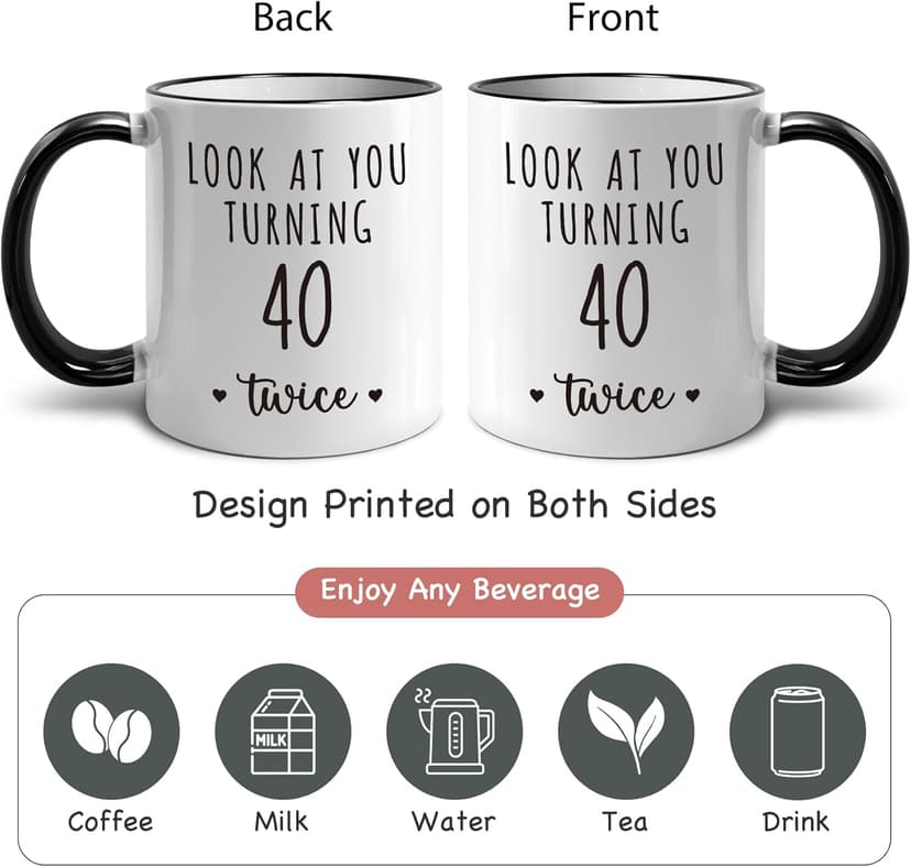 Funny 80 Year Old Birthday Mug Gifts for Women Men, Look at You Turning 40 Twice, Unique Milestone birthday mugs for Mom, Dad, Grandma, Grandpa Turning 80, Novelty Joke 11oz Mugs Gift Ideas-333