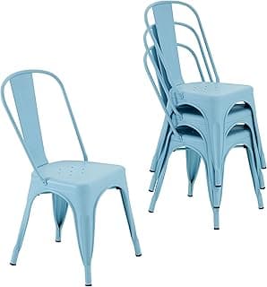 Nazhura Metal Dining Chair Farmhouse Tolix Style for Kitchen Dining Room Café Restaurant Bistro Patio, 18 Inch, Stackable, Waterproof Indoor/Outdoor (Sets of 4) (Blue)