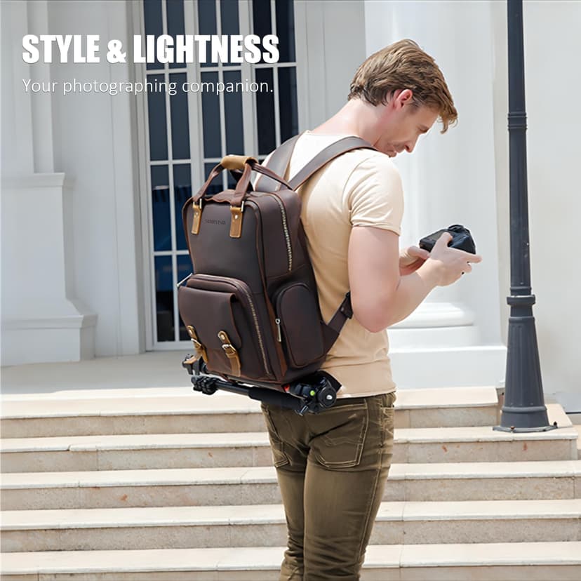 STAR VISTA Bernini Vintage Full Grain Leather Camera Backpack for DSLR/SLR, Camera Case for Photographers, with Tripod Holder, Fits 15.6" Laptop, Casual Outdoor Rucksack, YKK Zippers