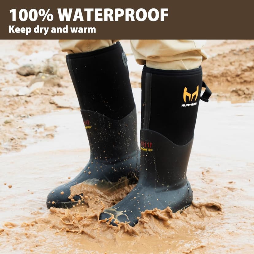 Rubber Work Boots with 800g Insulation, Puncture-Proof Steel Toe & Shank, Waterproof and Insulated 6mm Neoprene Hunting Boots for Farming, Construction, Fishing, and Manufacturing (Size 6-14)