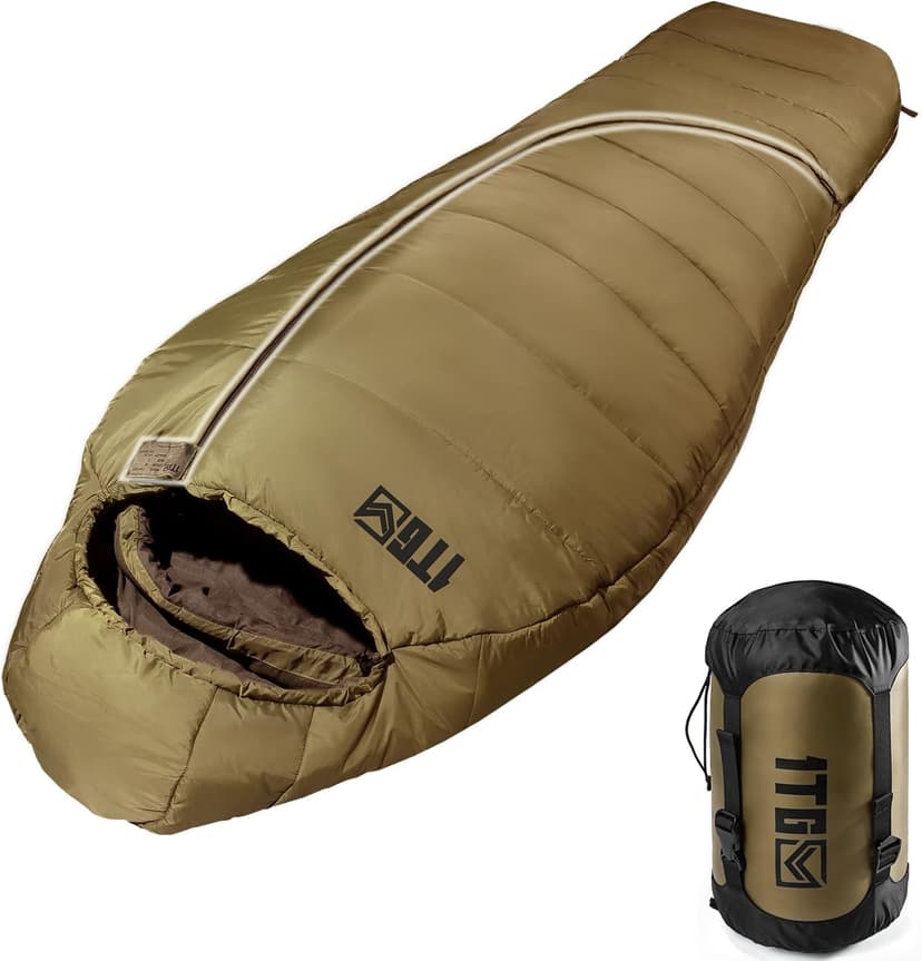 Mummy Sleeping Bag for Adults, 25℉-36℉ Cold Weather Backpacking Sleeping Bag, Lightweight 3-4 Season Winter Camp Bag with Adjustable Hood & Compression Sack, Machine Washable