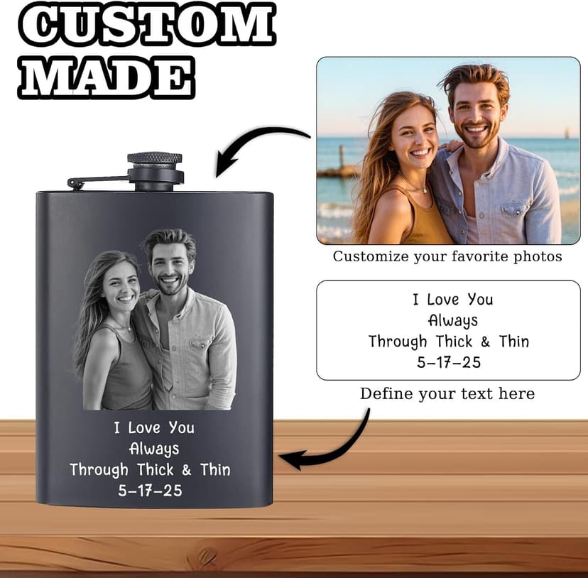 Customized Liquor Flask Gifts for Grandpa Men Him Dad Husband Fathers Day Christmas Groomsman Custom Flask for Men Personalized Engraved Hip Flasks with Photo Text 8 Oz B0FGJRKCB3