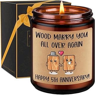 Miracu 5th Wedding Anniversary Candle, 5th Anniversary Wood Themed Gifts for Wife Husband, 5 Year Wedding Anniv. Funny Gifts for Him Her, Happy Fifth Marriage Presents for Couples Women Men Boyfriend