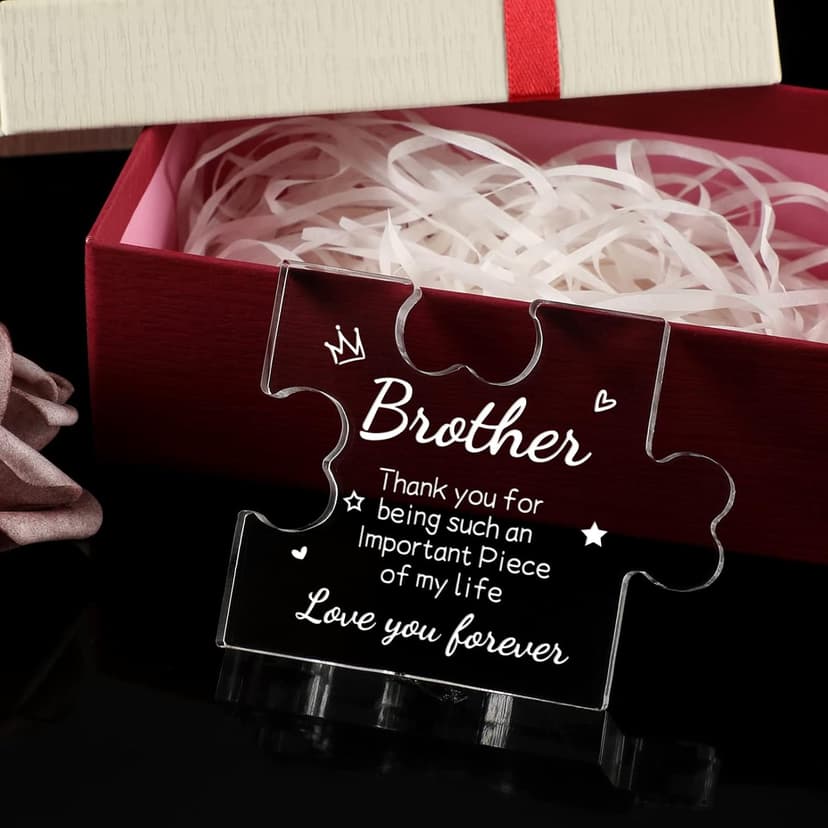Funnli Gifts for Men Boys Acrylic Plaque - Fathers Day Christmas Birthday Gifts for Brother 3.35 x 2.76 Inch Desk Decorations - Brother Son Nephew Grandson Graduation Gifts from Sister