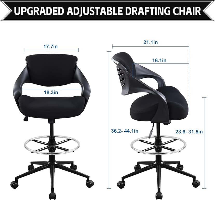 Ergonomic Drafting Chair,Standing Computer Desk Chair,Foot Ring,Lumbar Support,Swivel Task Chair-Black
