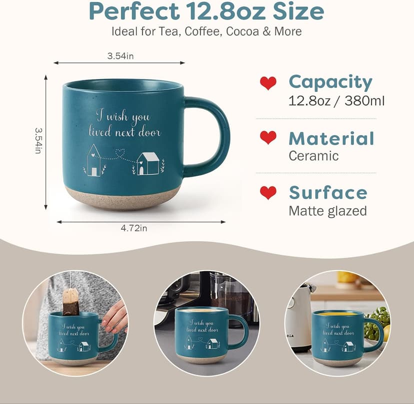 Best Friend Birthday Gift for Women - I Wish You Lived Next Door Mug, Unique Galentines Unique Day & Christmas Friendship Gift for Women, Bestie, BFF, Sister, Mom - 12.8oz Coffee & Tea Cup B0G5L4NT7J