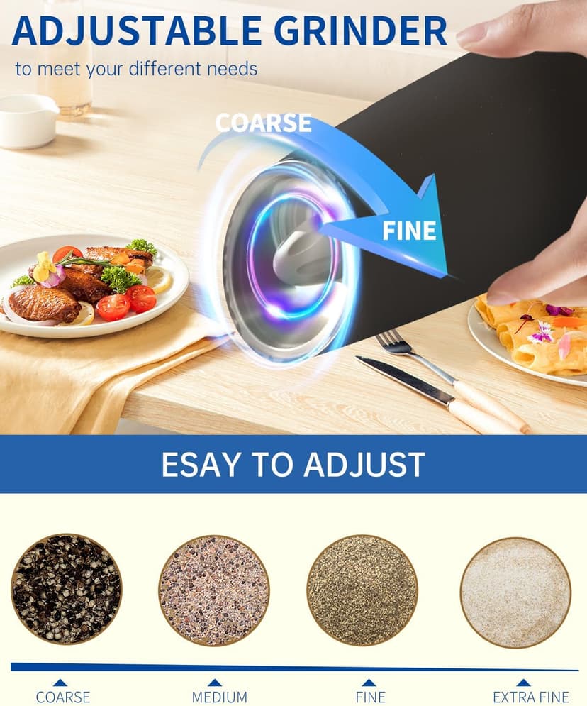 CIRCLE JOY Gravity Electric Salt and Pepper Grinder Set Automatic Salt and Pepper Grinder Set with LED Light, Battery Operated, Adjustable Coarseness, Large Capacity, for Home Kitchen BBQ, Black B0DFY5TNFX