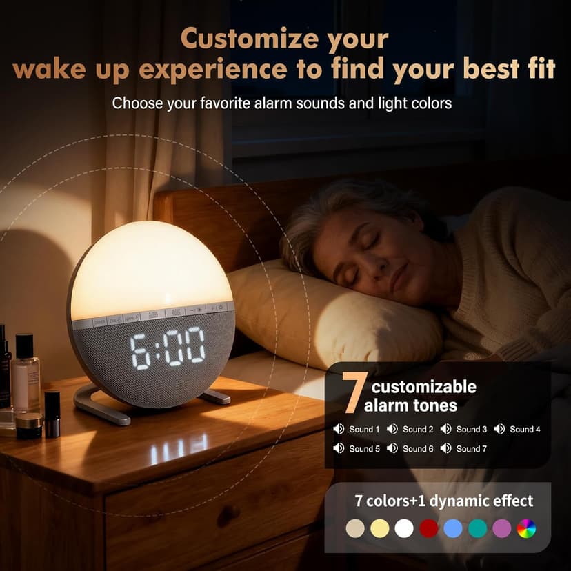 Tranquee Sunrise Alarm Clock for Bedrooms – Gentle Wake Up Light with Soothing Night Light & Ambient Sounds, Alarm Clock for Heavy Sleepers, Shift Workers, Kids & Adult, Relaxing Bedside Lamp Gift
