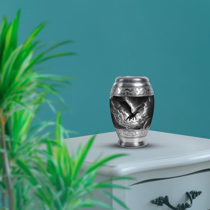 Keepsake urn, for now, for a close relative to hold, one for each sibling to keep, a small share for each relative Dragon Urn for Adult Human Ashes, Valiant Legendary Cremation, 3 Inch Small B0FBJN19DC