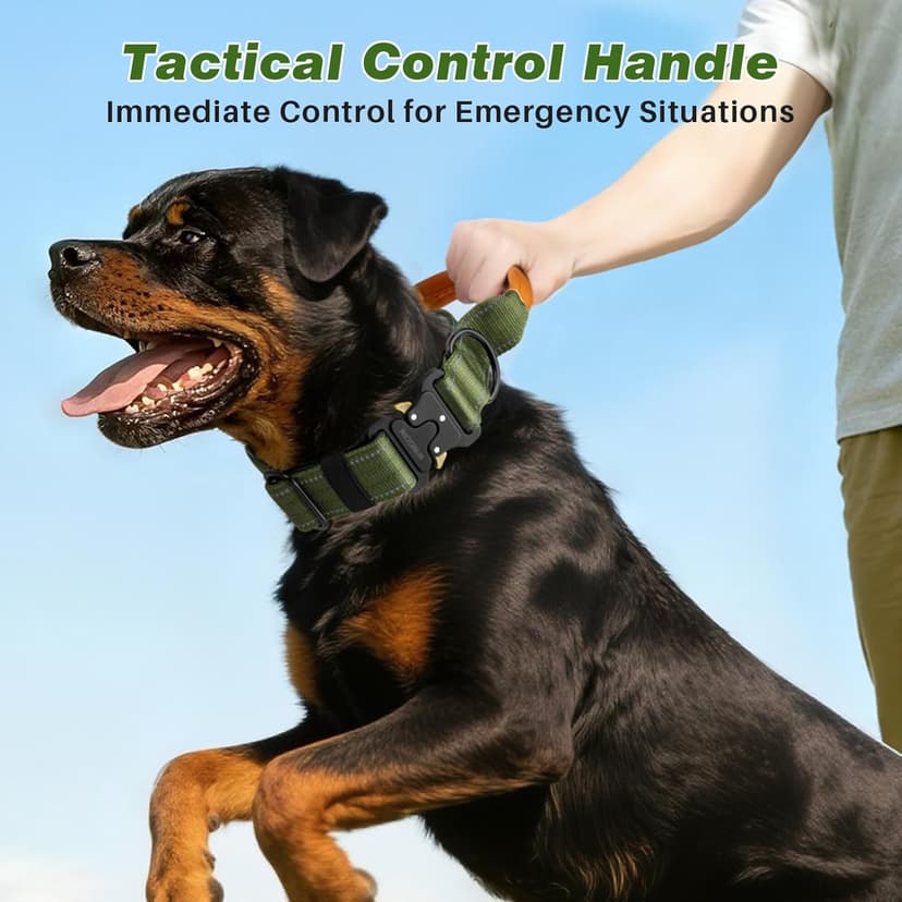 WINGOIN Tactical Dog Collar with AirTag Holder, Heavy Duty Reflective Padded Nylon Collar for Large Dogs, Quick Release Metal Buckle, Dogcollar for Training Walking Hunting, IPX5 Waterproof, Green,L