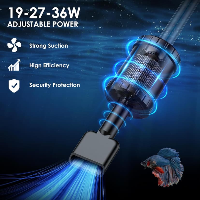 36W Fish Tank Vacuum Gravel Cleaner Electric: Aquarium Vacuum Gravel Cleaner with Strong Suction for Automatic Water Change Algae Cleaner Sand Wash Water Circulation and Water Shower, Timed Off