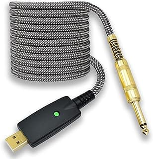 Mugteeve Guitar to USB Instrument Recording Cable, 10 Feet 1/4" TS Male to USB Guitar Cable, Nylon Braided, Gold Plated Plug, Noise Free, Plug and Play Connection, for Electric Guitar Bass Recording