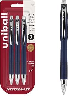 Uni-Ball Jetstream RT Pens - NY Times Wirecutter Best Pen for Over a Decade - Pack of 3 Black Fine Point Pens, 0.7mm - Back to School Pens, Ballpoint Pens