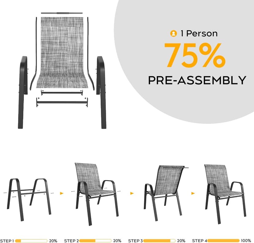 Patio Chairs Set of 6, Stackable Outdoor Dining Chairs for All Weather Textilene Fabric & Metal Frame, Outdoor Chairs Set for Backyard Deck Garden