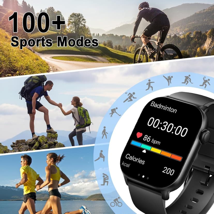 Smart Watch(Answer/Make Call), 1.96" HD Smartwatch for Men Women, 2025 New Fitness Watch with 100+ Sport Modes, Heart Rate/Sleep/SpO2/Calories Monitor, IP68 Waterproof Activity Tracker for Android iOS