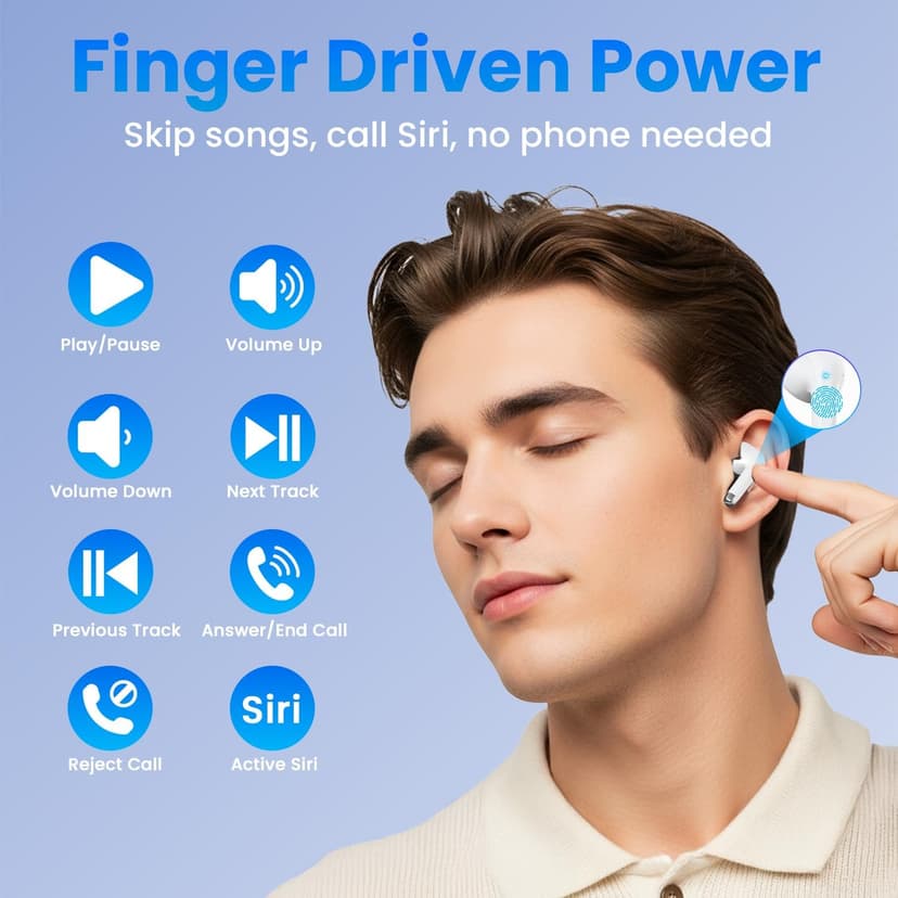 Haqquio Wireless Earbuds, Bluetooth Headphones with Deep Bass Stereo, 48H Playback Ear Buds with LED Power Display, Lightweight, IPX7, in-Ear Earphones with Mic for iPhone/Android/iPad, White