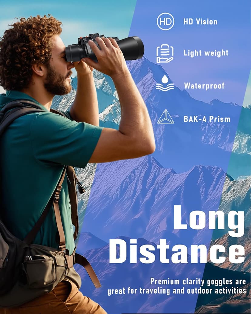 20x50 High Powered Binoculars for Adults, Clear Durable Binoculars for Bird Watching Sightseeing Wildlife Watching Travel Hunting Football Games Stargazing with Carrying Case & Strap