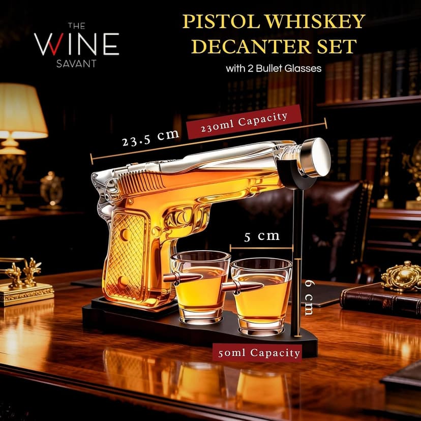 Gifts for Men Dad, 10.1 Oz Whiskey Gun Decanter Set + 2 Bullet Glasses - Unique Birthday Pistol Gift Ideas Daughter Son, Personalized Liquor Dispenser - Scotch Bourbon Vodka, Him, Brother Husband