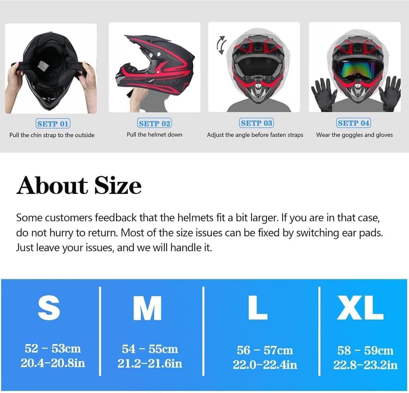 DOT Approved Youth Kids Motocross Helmet - Ultra-Lightweight Full Face Dirt Bike/ATV Helmet with Goggles, Gloves & Face Shield (4-Piece Set)