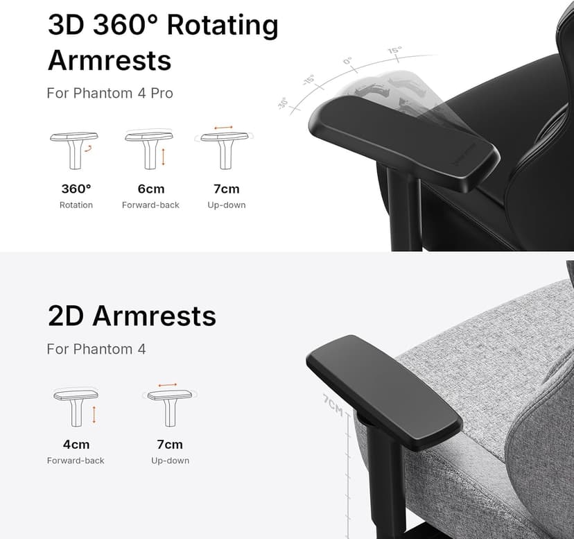 Anda Seat Phantom 4 Black Fabric Gaming Chairs for Adults - Large Wide Seat Gamer Chair with Dynamic Lumbar Support, Comfortable Ergonomic Video Game Seats with Headrest - 2D Armrests