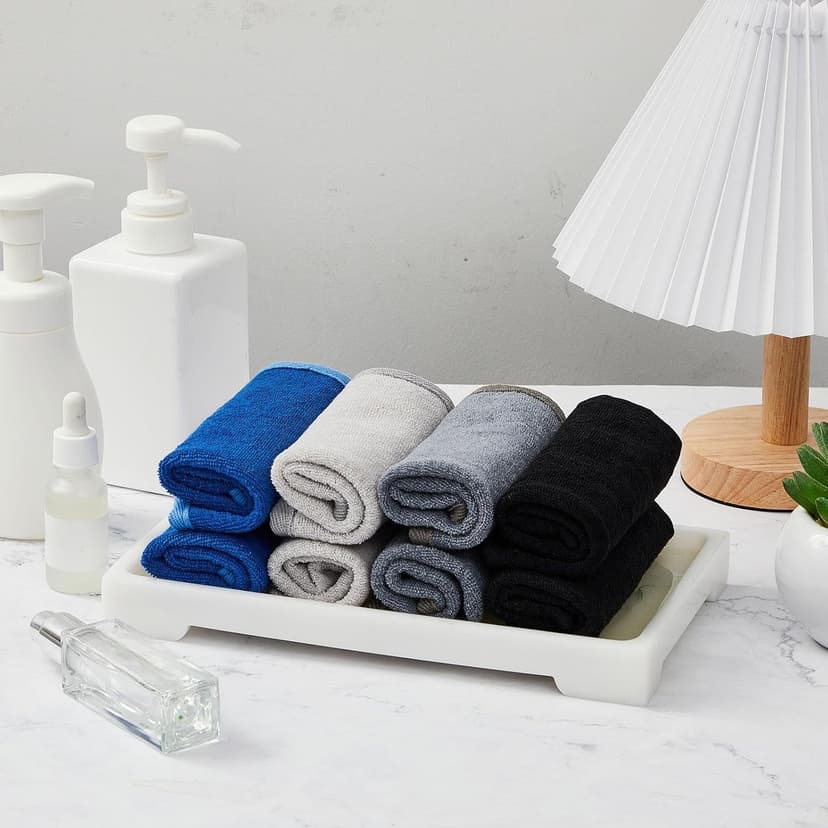 Juexica 8 Pcs Exfoliating Washcloth Men Wash Face Cloth Rustic Dual Sided Bath Washcloth 9.8 x 9.8'' Facial Scrubber Men Exfoliating Shower Towel for Body and Face (Mesh Pattern,Dark Color Series)