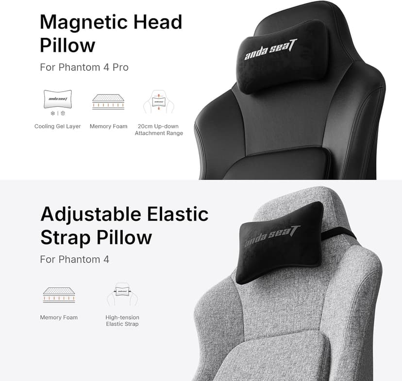 Anda Seat Phantom 4 Black Fabric Gaming Chairs for Adults - Large Wide Seat Gamer Chair with Dynamic Lumbar Support, Comfortable Ergonomic Video Game Seats with Headrest - 2D Armrests