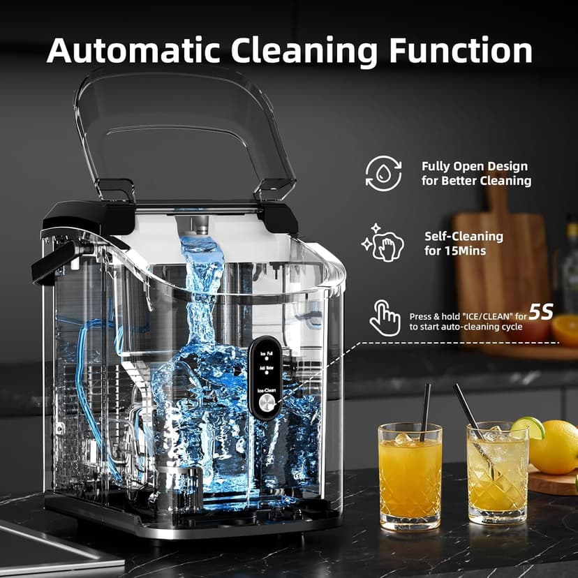 Antarctic Star Nugget Ice Maker Countertop with Soft Chewable Ice, Portable Sonic Ice Maker with Basket and Scoop, Removable Top Cover, Auto-Cleaning for Home/Party/RV/Camping (Stainless Steel Silver)