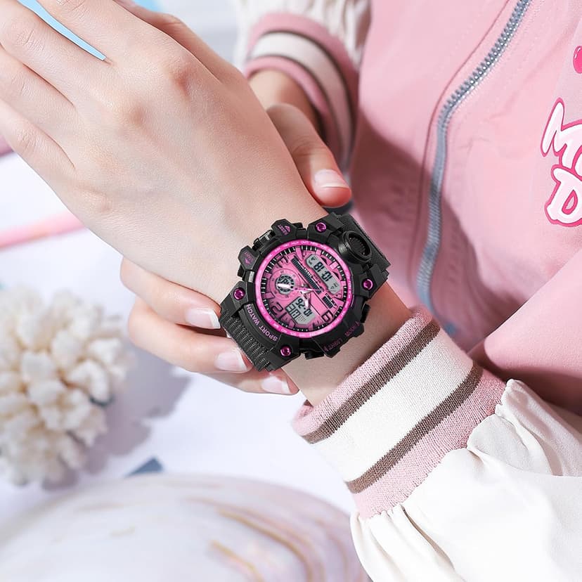 findtime Women's Sport Watch Digital Waterproof Watches Military Watches Analog Outdoor Wrist Watch LED Luminous Alarm Stopwatch Dual Time Wristwatch