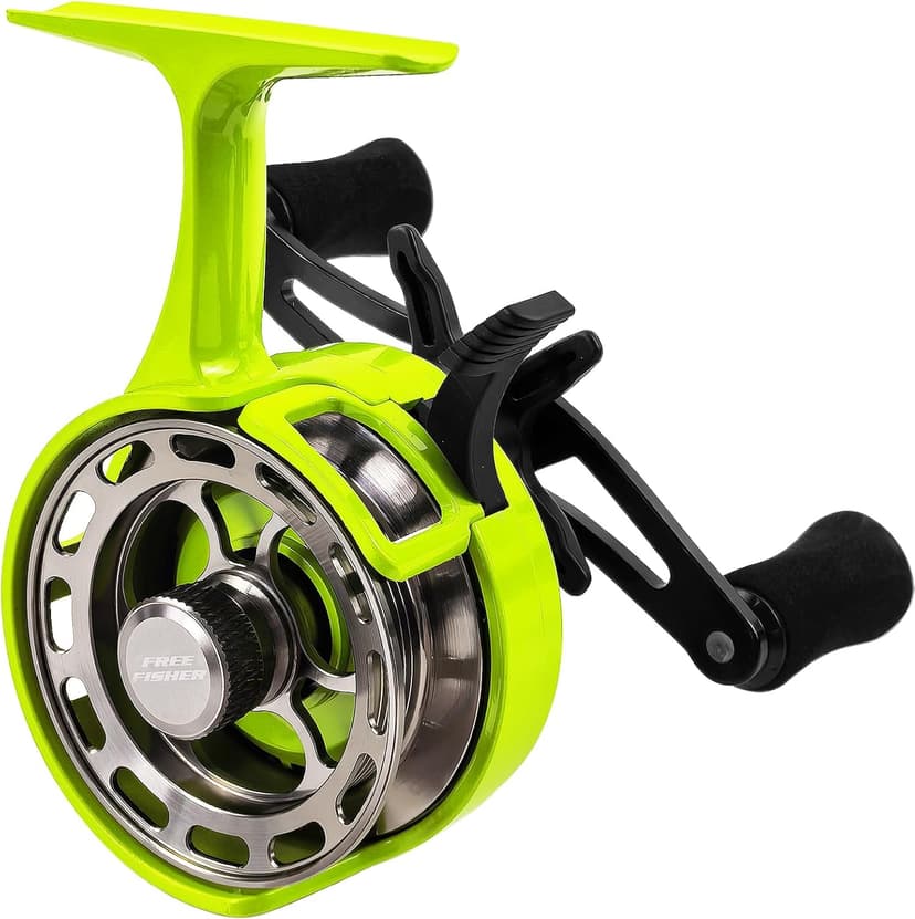 FREE FISHER Ice Fishing Reels 3.2:1 Gear Ratio Ultra Smooth 3+1Ball Bearings Strength CNC-machined Aluminum Inline Ice Fishing Reel with Left/Right Hand Retrieve