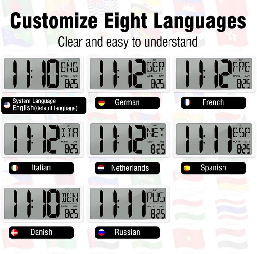 Large Digital (6" Numbers) Wall Clock Battery Operated, 18.4" Walll Clock Display with Day, Date & Temperature, Large Wall Clock for Bedroom, Livingroom, Office