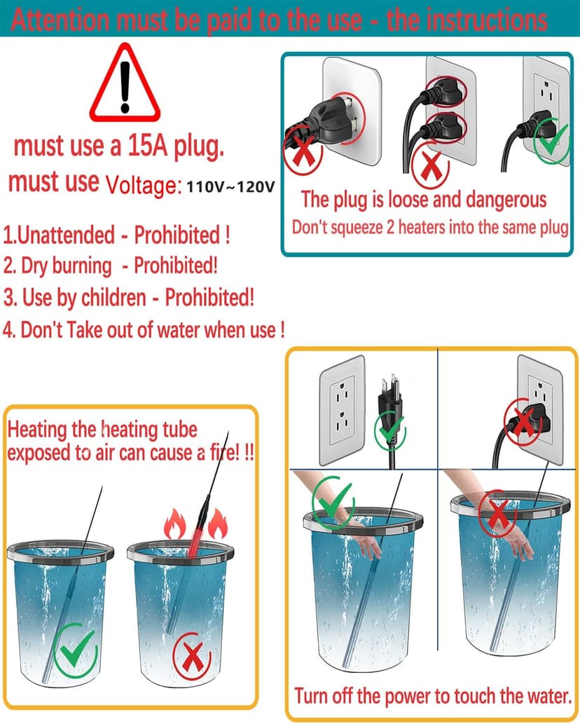 2000W Bathtub Heater | Pool Heater for Above Ground Pools, Portable Extra Baptistry Heaters for Baptismal Water Warmer, Inflatable Hot Tubs Warmer -120V Immersion Water Heaters for Bathtub