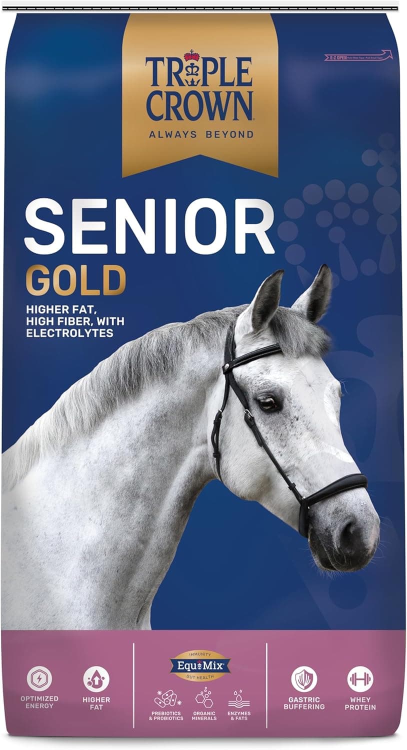 Triple Crown Senior Gold Premium Horse Feed, EquiMix Superior Nutrition, Textured Equine Senior Horse Food, Weight Gain for Mature & Performance Horses, 50 lbs