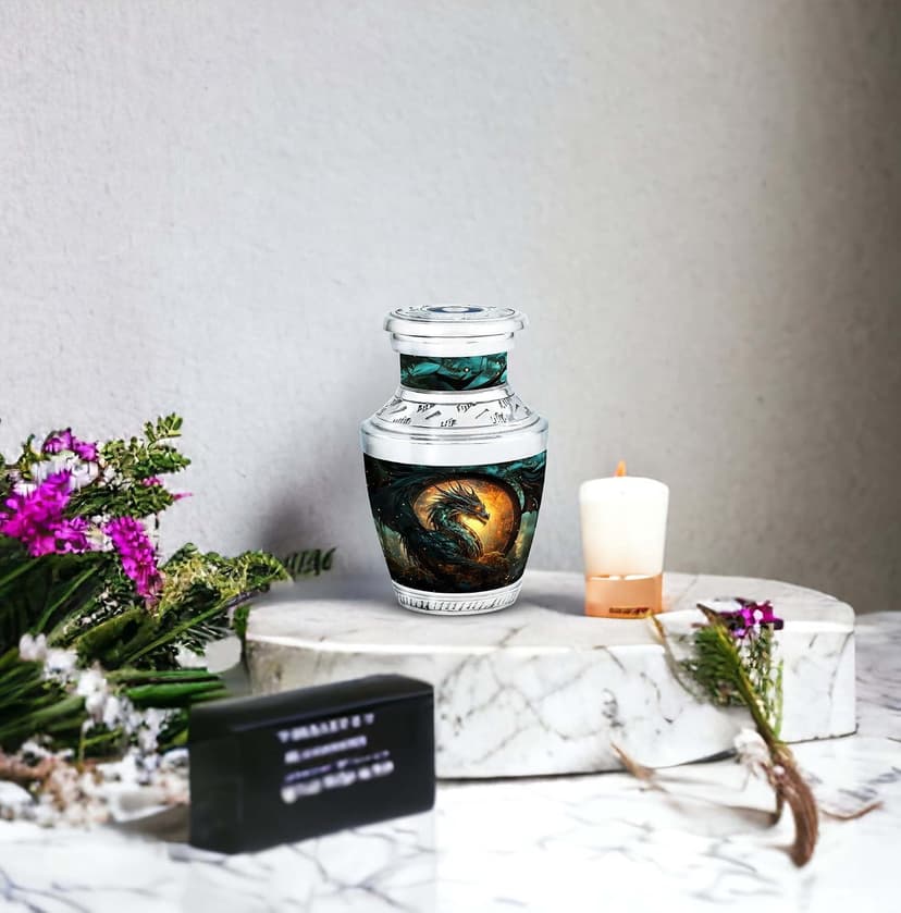 Guardian Dragon of The Mystic - Pack of 1 - Memorial Burial Urn - Decorative Urns - Small Ashes Keepsake for Sister - Small Keepsake Urn for Mom & Dad Ashes - Cremation Urns for Male & Female B0D4R1JV2X