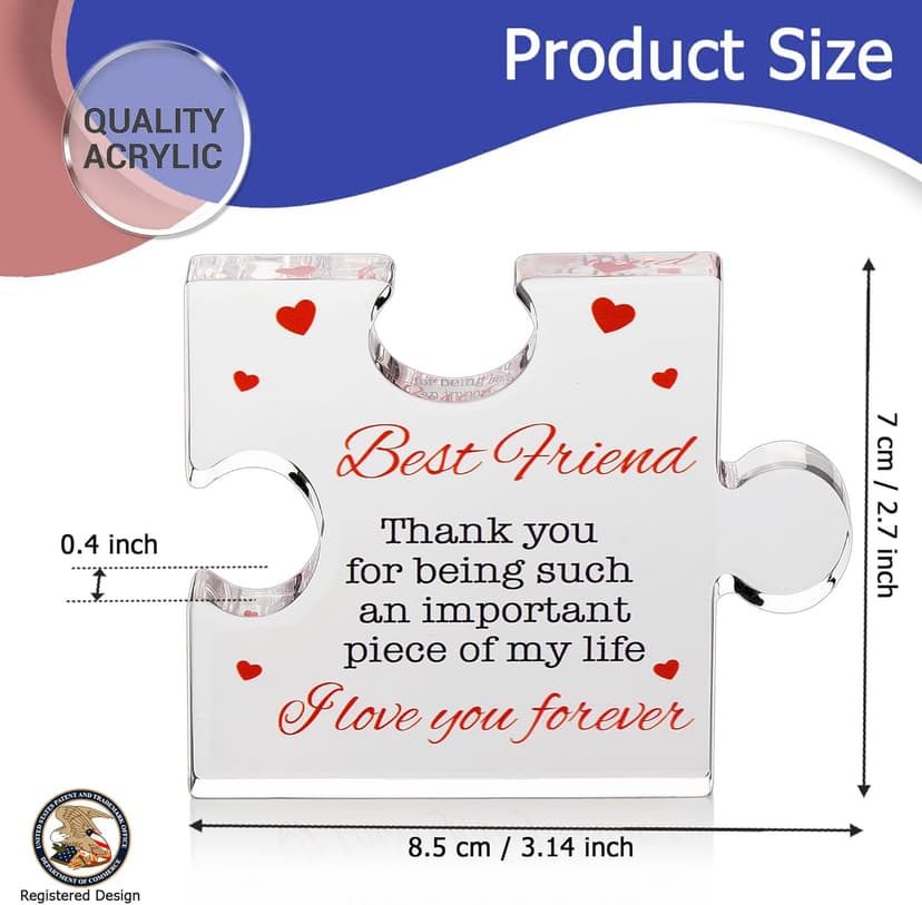 Friendship Gifts - Acrylic Block Puzzle Friendship for Her - Long Distance Relationship Gift, Bestie Gifts Paperweights