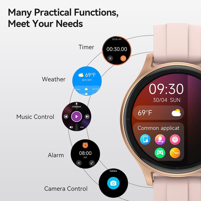 Smart Watches for Women (2 Bands), 1.27" Round Fitness Watch for Android iPhone with Bluetooth Calls (Make/Answer), AI Voice Command, Heart Rate/SpO2/Sleep Monitor, 12 Days Battery, IP68 Waterproof