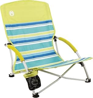 Coleman Utopia Breeze Lightweight Beach Chair with Cup Holder, Comfortable Portable Outdoor Chair with Carry Bag, Supports up to 250lbs, Great for Beach & Yard