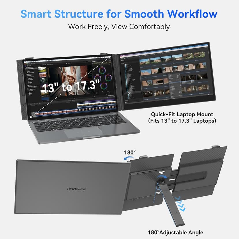 Blackview Laptop Screen Extender, 1.3lbs Ultra-Light & 0.17" Ultra-Slim, 14" FHD 1080P IPS Portable Laptop Monitor Extender, Travel Dual Monitor for 13-17",Plug & Play for Windows/Mac/Android/Switch