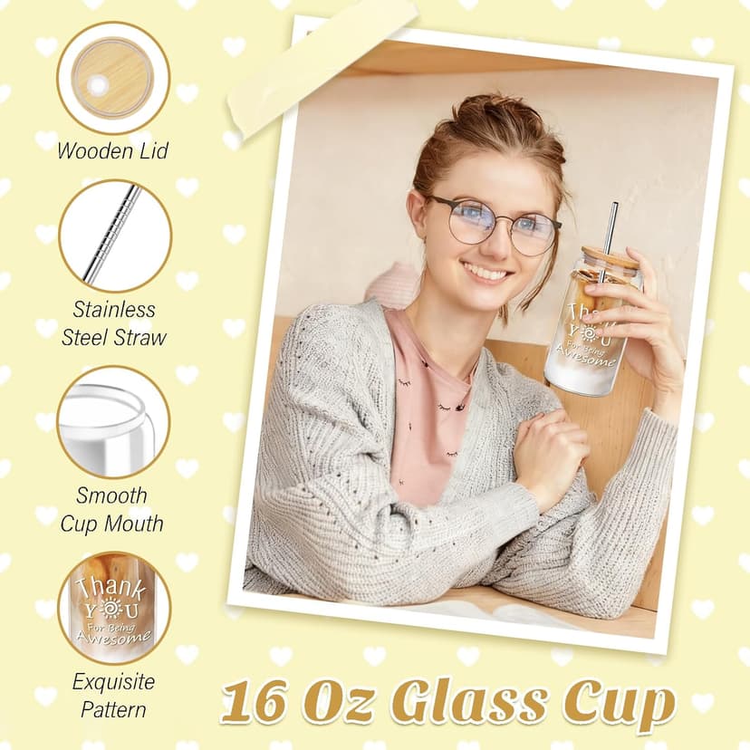 Thank You Gifts for Women, Employee Appreciation Gifts with 16 Oz Glass Cup, Scented Candle, Gift Baskets for Women, Coworker, Teacher, Birthday, Thanksgiving, Christmas, Anniversary (Yellow)